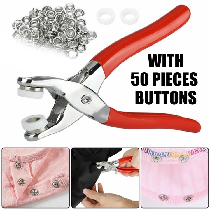 Metal Hand Press Button Plier With 50 Tich Buttons | Tich and Snap Button Press Tool DIY
